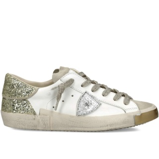 Buty Philippe Model Paris PRSX · unisex „dirty sneakers” · złoty tył · skóra naturalna