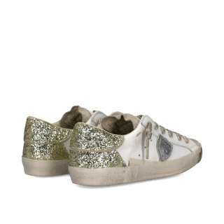 Buty Philippe Model Paris PRSX · unisex „dirty sneakers” · złoty tył · skóra naturalna