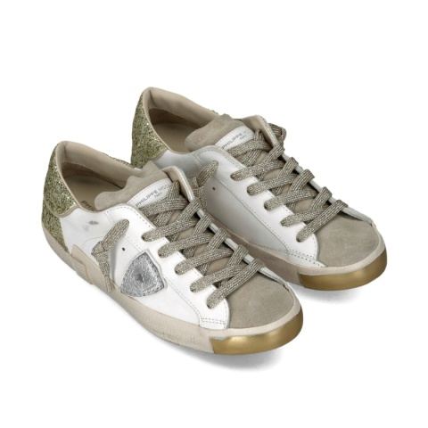 Buty Philippe Model Paris PRSX · unisex „dirty sneakers” · złoty tył · skóra naturalna
