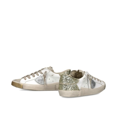 Buty Philippe Model Paris PRSX · unisex „dirty sneakers” · złoty tył · skóra naturalna