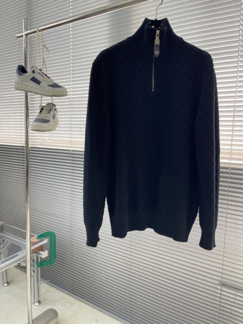 Męski sweter półgolf z zamkiem Louis Vuitton ciepły i stylowy szachownica