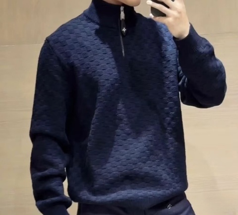 Męski sweter półgolf z zamkiem Louis Vuitton ciepły i stylowy szachownica